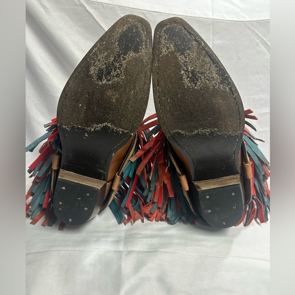 Fringed Leather Ankle Boots - Brown and Red - Picture 8 of 8